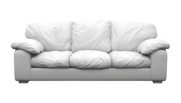 Modern white sofa with soft cushions against png transparent background - Powered by Adobe