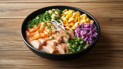 Delicious Bowl of Colorful Fresh Ingredients on Rustic Wooden Table