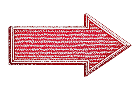 A directional arrow sign in red points right on png transparent background