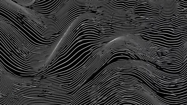Black background with white wavy lines creating a topographic effect
