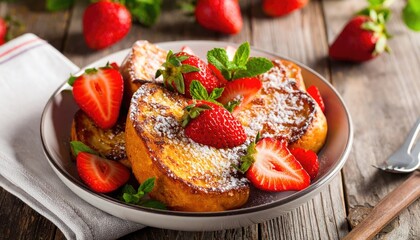 Freshly made strawberry french toast