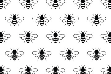 Black and white vector seamless pattern of bees creating a fun and elegant design for various creative projects.