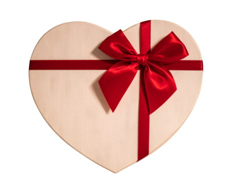Elegant heart-shaped gift box with red ribbon