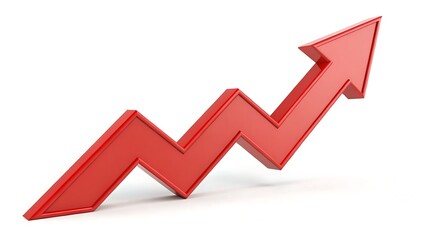 Vibrant red arrow depicting a strong upward trajectory, ideal for illustrating financial growth.