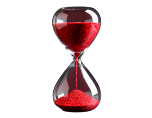 Elegant hourglass with red sand symbolizing time