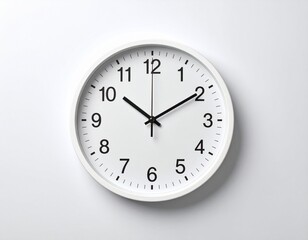 Minimalist White Wall Clock with Modern Typeface, top-view isolated image 