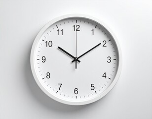 Minimalist White Wall Clock with Modern Typeface, top-view isolated image 