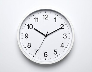 Minimalist White Wall Clock with Modern Typeface, top-view isolated image 