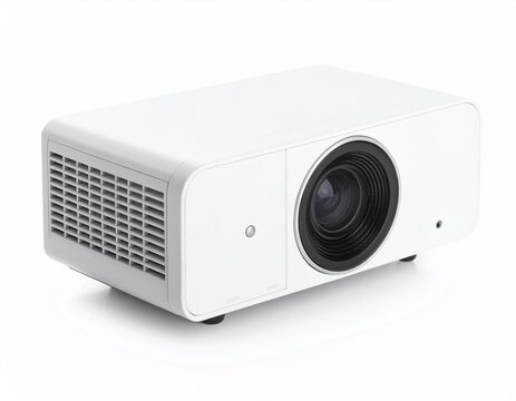 Portable Mini Projector Device with Lens Visible, isolated on white for tech mockups
