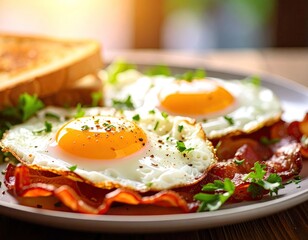 Fried eggs with bacon and toast (1)