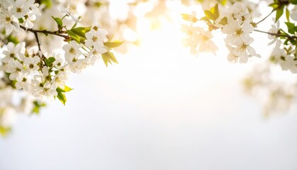 Obraz premium Sunlight drenched white flowers on a branch, serene natural beauty sunlight