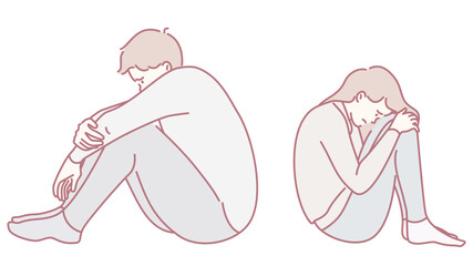 An illustration showcasing feelings of anxiety and sadness as expressed through various forms of body language