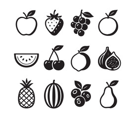 Various fruits line art icon set silhouette vector illustration