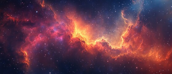 Fototapeta premium Cosmic Nebula with Red and Orange Gas Clouds and Stars