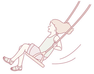 A happy and cheerful girl is joyfully enjoying a sunny day while playing on a swing in a vibrant and playful setting
