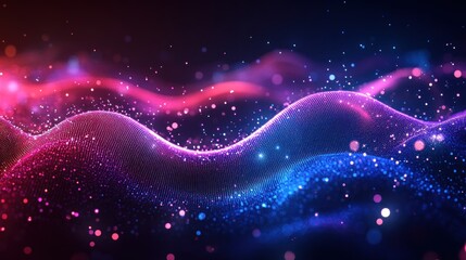 Obraz premium Abstract Wavy Pattern with Pink and Blue Glowing Dots