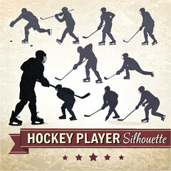 Naklejka premium Dynamic Ice Hockey Player Silhouettes Set with Textured Background