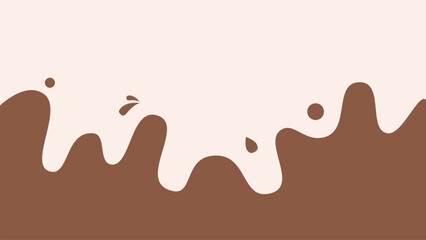 Chocolate Drip Wave Background with Splash Elements. Abstract vector illustration featuring a creamy wave design with brown chocolate-like drips and splash elements on a light background.