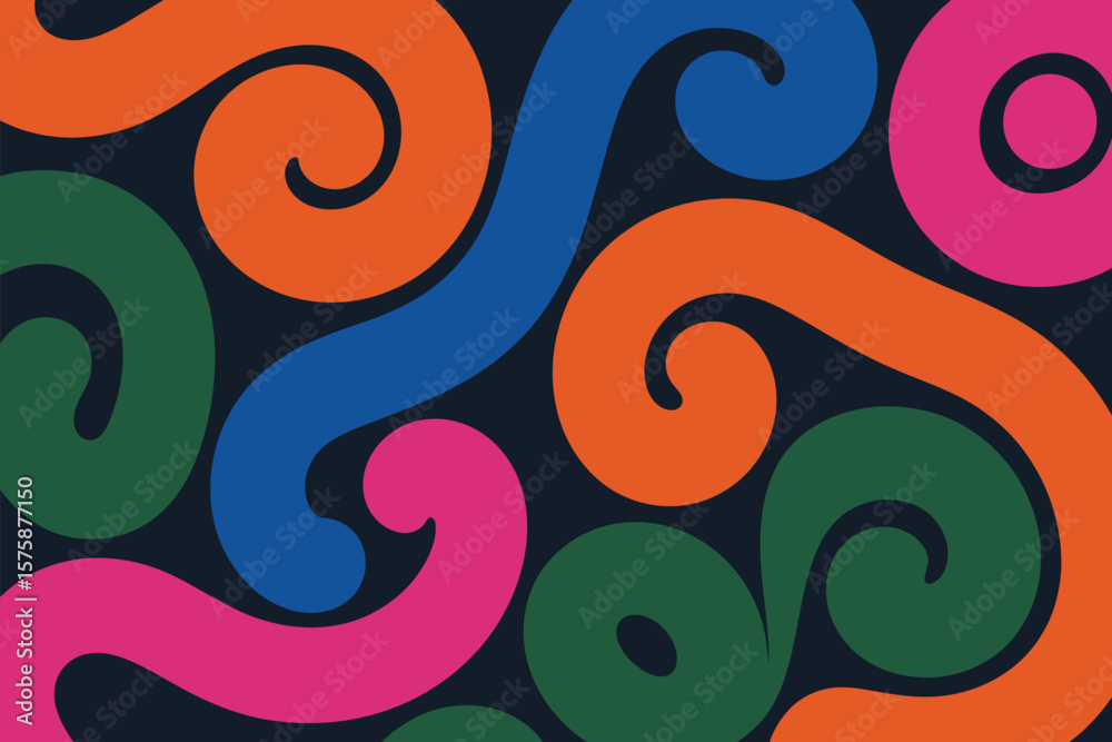 Fototapete vivid swirls in a seamless pattern brings a bold retro vibe with a playful and graphic modern design