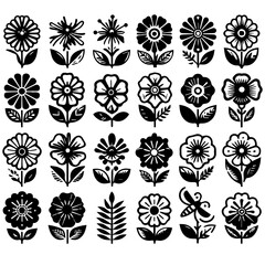 set of black and white flowers