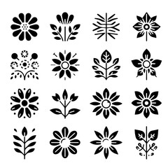 Fototapeta premium set of black and white flowers