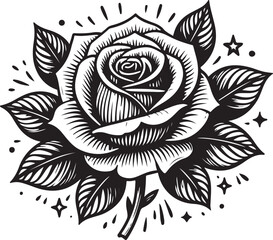 Classic Black and White Rose Tattoo Design Elegant Floral Illustration