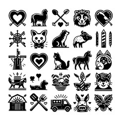 set of funny cartoon hearts