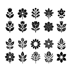 set of black and white flowers