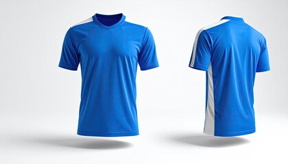 Front and back view of royal blue athletic shirt