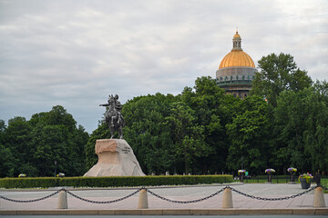 Bronze Horseman, most famous monument to Peter Great in Saint Petersburg, at dawn