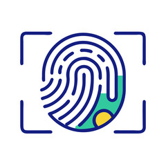 Illustration of fingerprint with scan frame, representing identity check, biometric security, personal data and authentication system, no background
