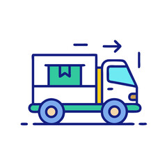 Fototapeta premium Flat icon of delivery truck with motion lines, representing logistics, shipping service, package transport and courier operations, no background 