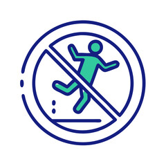 Flat style prohibition sign over jumping figure, representing no jumping zone, safety enforcement, restricted movement and public behavior control, no background
