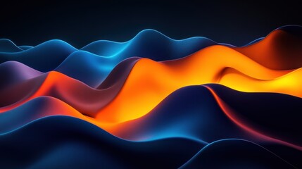 Fototapeta premium Abstract Wavy Landscape with Glowing Orange and Blue Hues