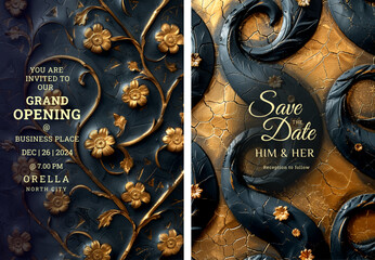 Impasto style artistic wedding invitation template design, Luxury greeting design, save the date design, colorful texture, Hand drawn texture design for invitation