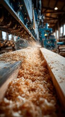 Sawing wood in a rustic workshop creating shavings in a timber mill during daylight hours