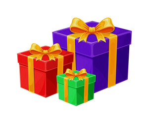 Colorful Gift Boxes with Golden Ribbons for Celebration and Festive Occasions like Christmas PNG Image