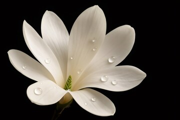White magnolia flower with water drops on black background