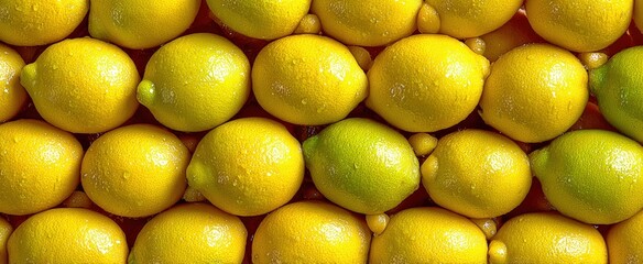 Vibrant yellow lemons arranged in an orderly pattern, creating a visually appealing background resembling sand dunes
