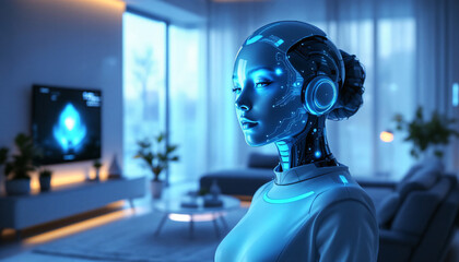 Female Robot in Modern Living Room