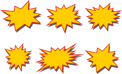 Red and yellow starburst stickers.  Special offer price tag. sunburst badges icons. Red starburst promotional badge set. Blank sale tags. Sale sticker sign.

