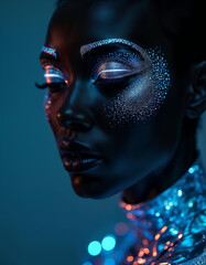 Cyberpunk Beauty Futuristic Makeup and Glowing Skin