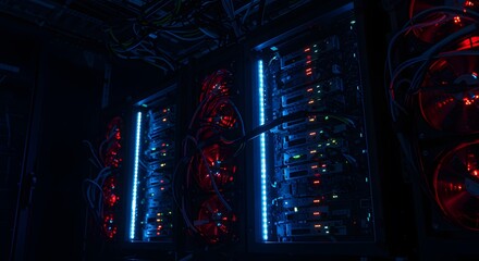 Server Room with Red and Blue Lights