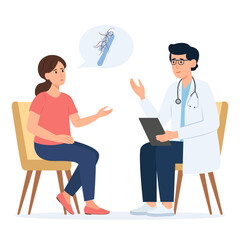 Consultation with a trichologist.Alopecia and hair problems, baldness. Woman feeling upset because of hair loss.Vector Illustration