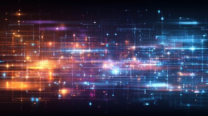Obraz premium Abstract Digital Background with Glowing Light Trails and Colorful Blurred Effects Representing High-Tech Connections and Energy Flow in a Modern Environment