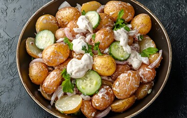 Delicious Creamy Potato Salad with Cucumber and Red Onion
