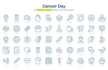 Cancer Day line icon pack. Cancer Day Stroke icon set. Editable Stroke icon