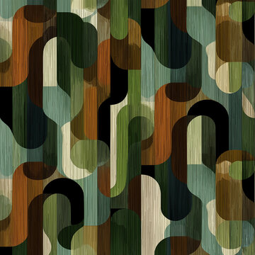 Dark 70s Inspired Bar Wallpaper Pattern with Green, Brown, and Black Retro Geometric Elements