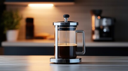 Elegant Coffee Maker Positioned on Countertop with Freshly Brewed Coffee