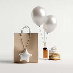 Birthday Celebration Gift Bag, Balloons, Cake, and Star Pendant made with generative AI